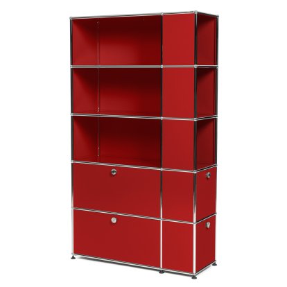 USM Haller bookcase with side compartments, USM ruby red