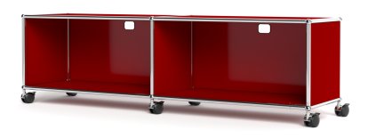 USM Haller TV-/HiFi-Lowboard, Customisable, USM ruby red, With 2 drop-down doors, With cable entry hole top centre