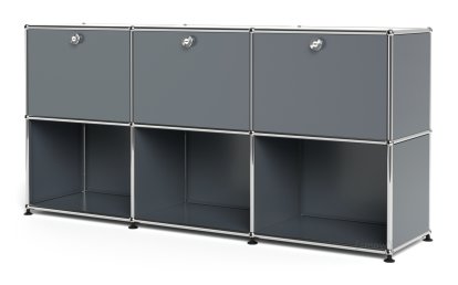 USM Haller Sideboard 50, Customisable, Mid grey RAL 7005, With 3 drop-down doors, Open