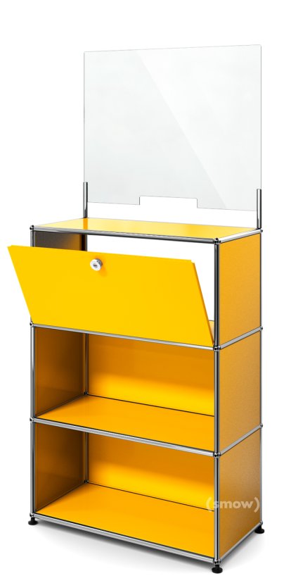 USM Haller Counter M with Security Screen and Hatch, Golden yellow RAL 1004, With feet