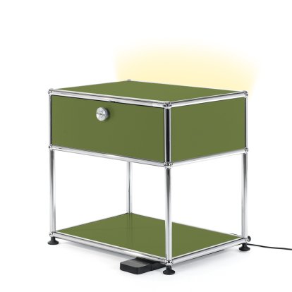 USM Haller Bedside Table with Dimmable Light, Olive green RAL 6003