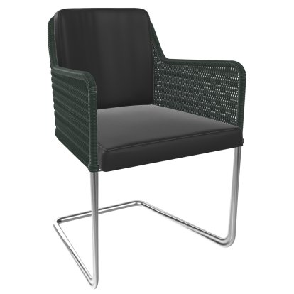 D43 Armchair, Wickerwork II - pine green, Leather - black, Stainless steel, matt