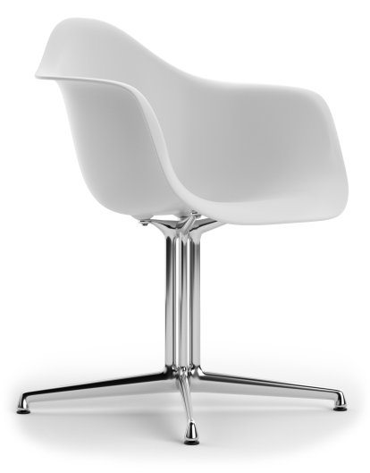 Eames Plastic Armchair RE DAL, Cotton white, Without upholstery, Without upholstery, Aluminium polished, New seat height (43,0 cm)