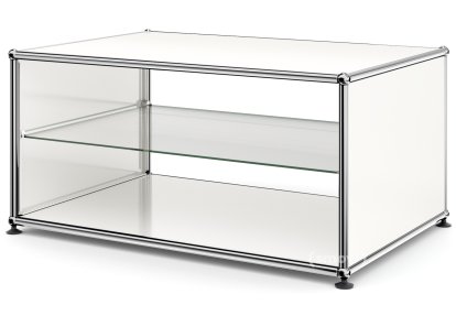 USM Haller Side Table with Side Panels, 75 cm, with interior glass panel, Pure white RAL 9010