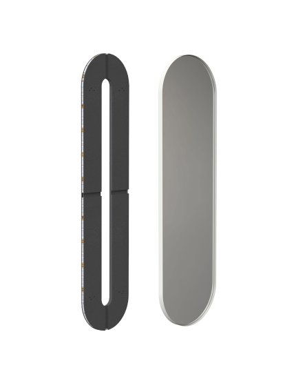 Unu mirror with LED lighting oval (set), H 140 x W 40 cm, White matt
