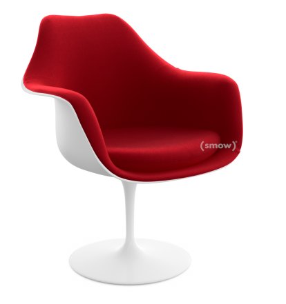 Saarinen Tulip Armchair, Swivel, Upholstered inner shell and seat cushion, White, Bright Red (Tonus 130)