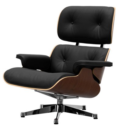 Eames Lounge Chair, Dark walnut, Leather Premium F nero, 89 cm, Aluminium polished