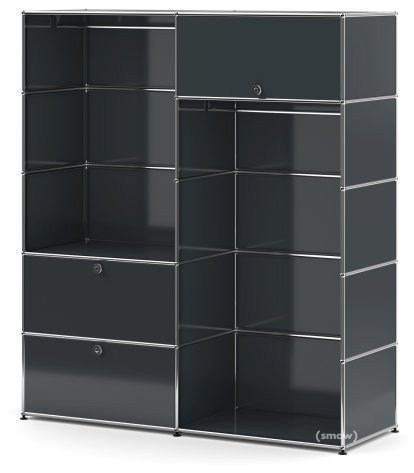 USM Haller Clothes Rack L with 2 Hanging Rails, Anthracite RAL 7016