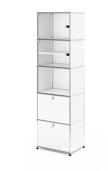 USM Haller Vitrine, H 179 x W 53 x D 38 cm, Pure white RAL 9010, All compartments with a lock