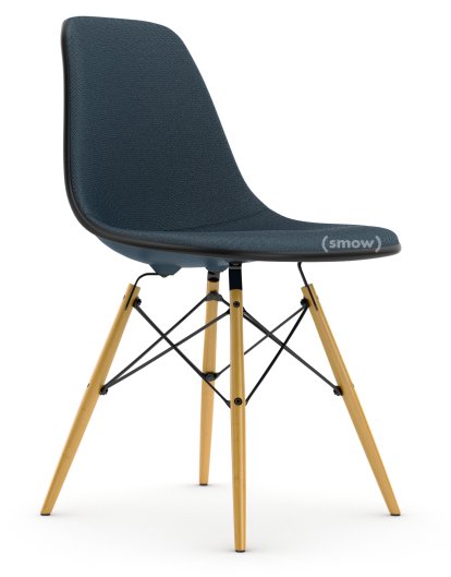 Eames Plastic Side Chair DSW, Sea blue, With full upholstery, Sea blue / dark grey, Standard version - 43 cm, Yellowish maple