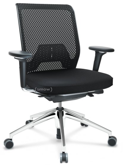 ID Mesh, FlowMotion-with tilt mechanism, with seat depth adjustment, With 3D-armrests, 5 star foot, polished aluminium, Basic dark, Plano seat cover, diamond mesh back, Nero, Soft castors for hard floor surfaces