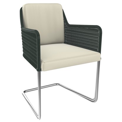 D43 Armchair, Wickerwork II - pine green, Leather - cream white, Stainless steel, matt