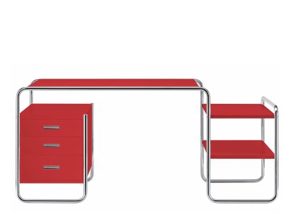 S 285 Desk, Ash tomato red, open-pored lacquered, 1 large drawer unit/ 2 shelves