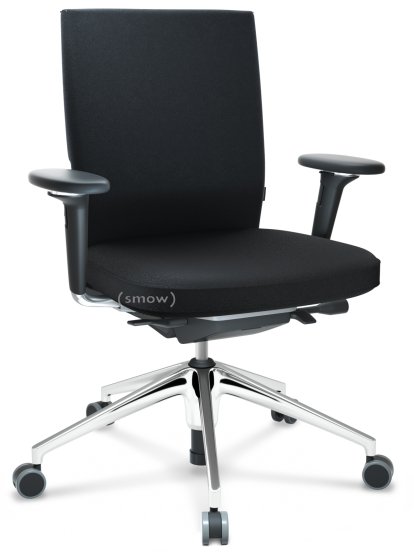 ID Soft, FlowMotion-with tilt mechanism, with seat depth adjustment, With 3D-armrests, 5 star foot, polished aluminium, Basic dark, Seat and back Plano, Nero, Hard castors for carpets