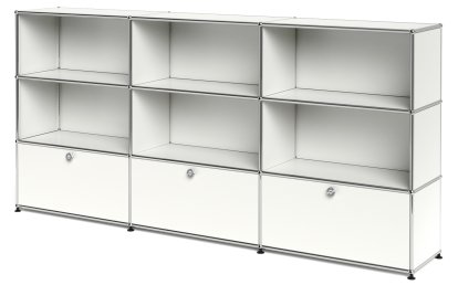 USM Haller Highboard XL, Customisable, Pure white RAL 9010, Open, Open, With 3 drop-down doors