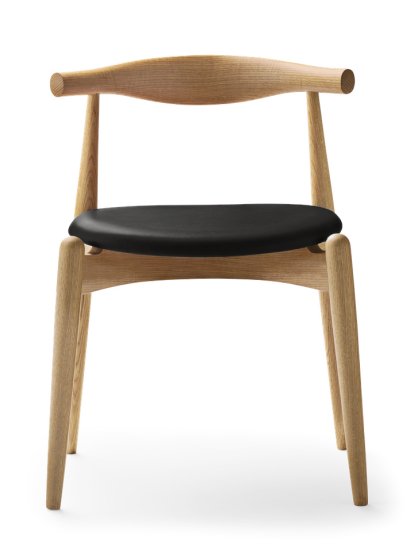 CH20 Elbow Chair, Lacquered oak, Leather black