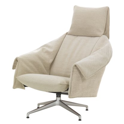Bascule High-Back Lounge Armchair with four-star base, Without Ottoman, Fabric Iroko 2, cream, 38 cm, Aluminium blasted