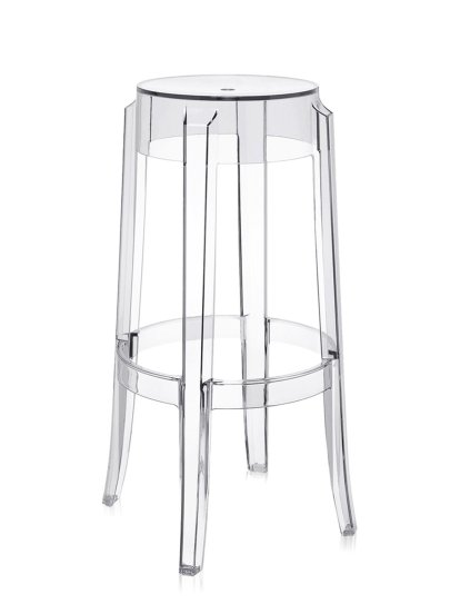 Charles Ghost Stool, Base 46 x Seat 29 x Height 75, Transparent, Clear glass