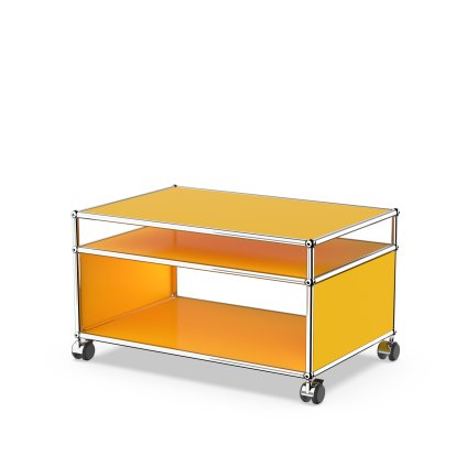 USM Haller side table with extension and castors, Golden yellow RAL 1004, Hard castors for carpets