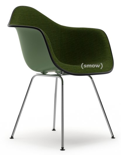 Eames Plastic Armchair DAX, Forest, With full upholstery, Nero / forest, Standard version - 43 cm, Chrome-plated