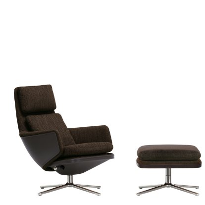 Grand Relax Lounge Chair, With Ottoman, Fabric Corsaro, pepper melange / Leather Forte, umbra grey, Polished, 46,5 cm
