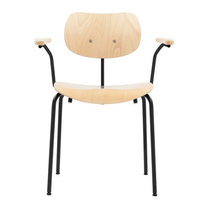 SE 68 Chair, Stackable, Without upholstery, Matt black powder-coated, With armrests, Beech, natural