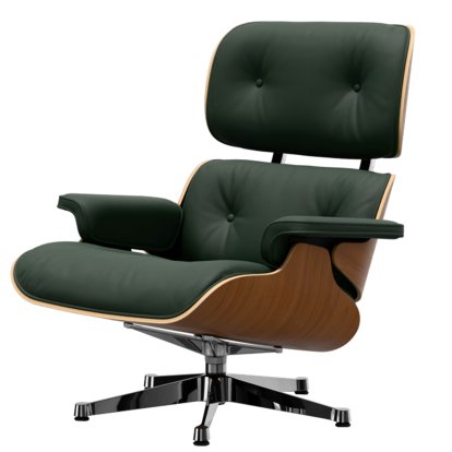 Eames Lounge Chair, Walnut, natural, Leather Premium F jade, 89 cm, Aluminium polished