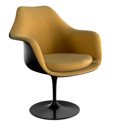 Saarinen Tulip Armchair, Swivel, Upholstered inner shell and seat cushion, Black, Gold (Eva 154)