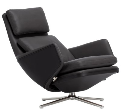 Grand Relax Lounge Chair, Without Ottoman, Leather Premium F, nero, Polished, 41,5 cm