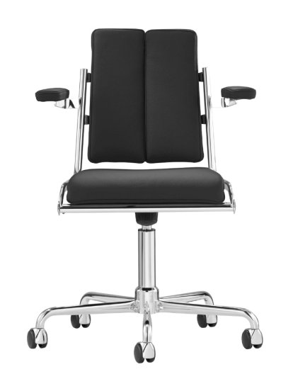 D12 Office Swivel Chair, Black leather, Hard castors for carpets