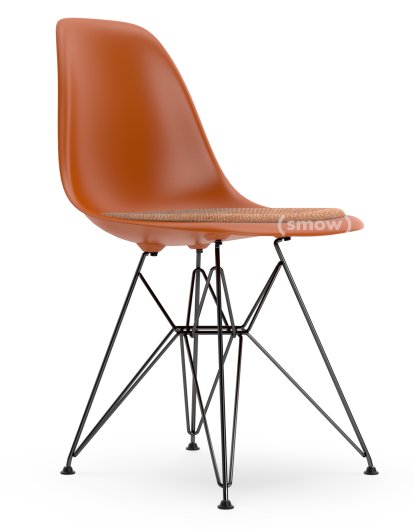 Eames Plastic Side Chair RE DSR, Rusty orange, With seat upholstery, Cognac / ivory, Standard version - 43 cm, Coated basic dark