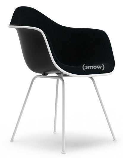 Eames Plastic Armchair RE DAX, Deep black, With full upholstery, Nero, Standard version - 43 cm, Coated white