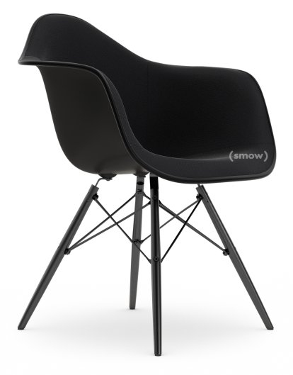 Eames Plastic Armchair RE DAW, Deep black, With full upholstery, Nero, Standard version - 43 cm, Black maple