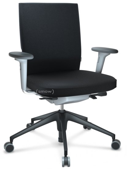 ID Soft, FlowMotion-with tilt mechanism, with seat depth adjustment, With 2D armrests, 5 star foot , basic dark plastic, Soft grey, Seat and back Plano, Nero, Hard castors for carpets