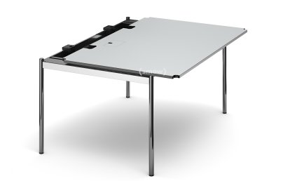 USM Haller Table Advanced, 150 x 100 cm, 02-Pearl grey laminate, Hatch left