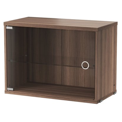 String System Cabinet Element with Swing Glass Door, Walnut veneer