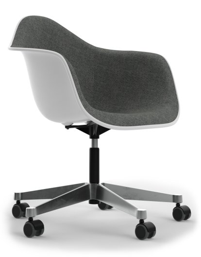 Eames Plastic Armchair RE PACC, Cotton white, With full upholstery, Nero / ivory