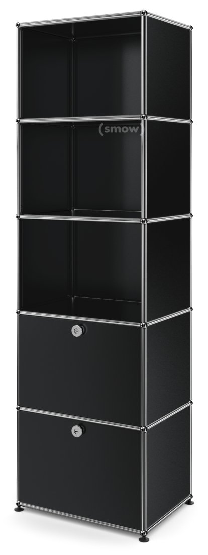 USM Haller Bookcase 50, With 2 drop-down doors, Graphite black RAL 9011