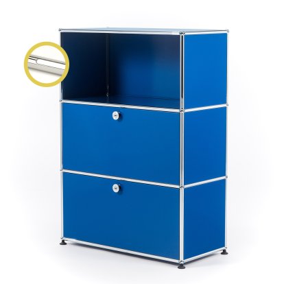 USM Haller E Highboard M with 2 Drop-down Doors and Compartment Lighting, Gentian blue RAL 5010, Cool white