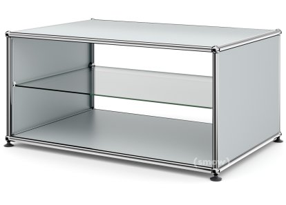 USM Haller Side Table with Side Panels, 75 cm, with interior glass panel, USM matte silver