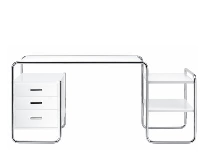 S 285 Desk, Ash pure white, open-pored lacquered, 1 large drawer unit/ 2 shelves