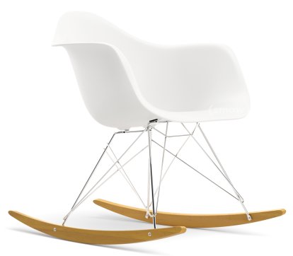 Eames Plastic Armchair RE RAR, White non-RE, Chrome-plated, Yellowish maple
