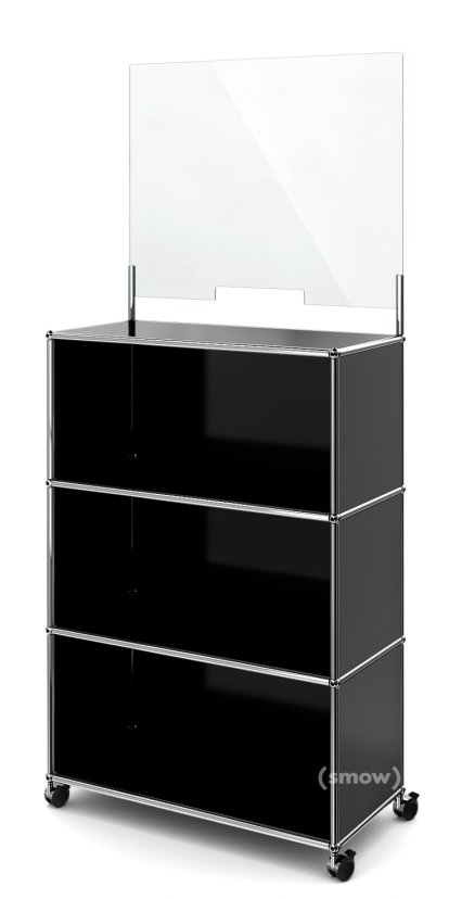 USM Haller Counter M with Security Screen, Graphite black RAL 9011, With castors
