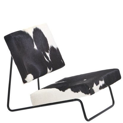 Hirche Lounge Chair, Cowhide, black/white, Powder-coated, black, without footstool