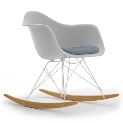 Eames Plastic Armchair RE RAR with Upholstery, Cotton white, With seat upholstery, Dark blue / ivory, Without border welting, White/yellowish maple