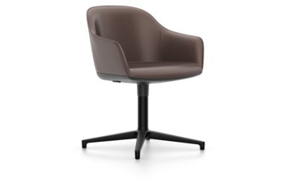 Softshell Chair with four star base, Aluminum base powder coated basic dark, Leather (Standard), Marron, Felt pads for hard floor surfaces
