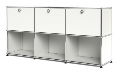 USM Haller Sideboard 50, Customisable, Pure white RAL 9010, With 3 drop-down doors, Open