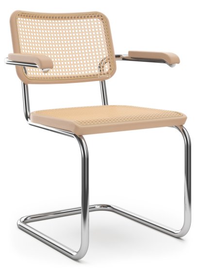 S 64 / S 64 N Cantilever Chair, Cane-work (with supporting mesh underneath seat), Natural beech, No glides