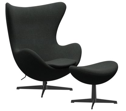 Egg Chair, Re-wool, 198 - Black/natural, Black, With footstool