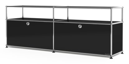 USM Haller Lowboard L with Extension, Customisable, Graphite black RAL 9011, With 2 drop-down doors, With cable entry hole top centre